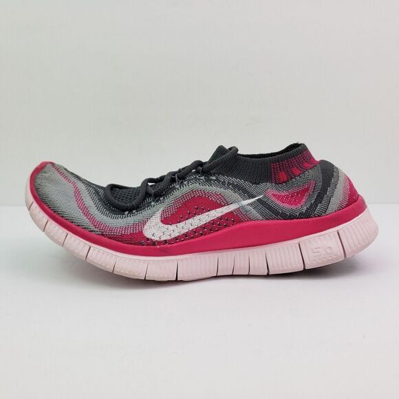 Nike Free Flyknit 5 Womens Size 6 Grey Pink Foil Running Shoes 615806 016 - Picture 3 of 13
